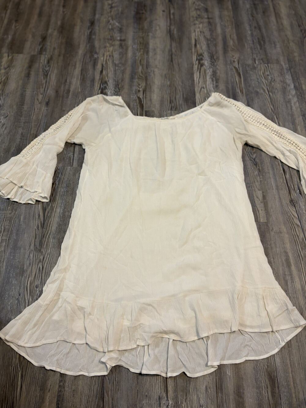 Christian Caliendo Peasant Tunic Dress Women’s Medium Ivory Boho Crochet Rayon
